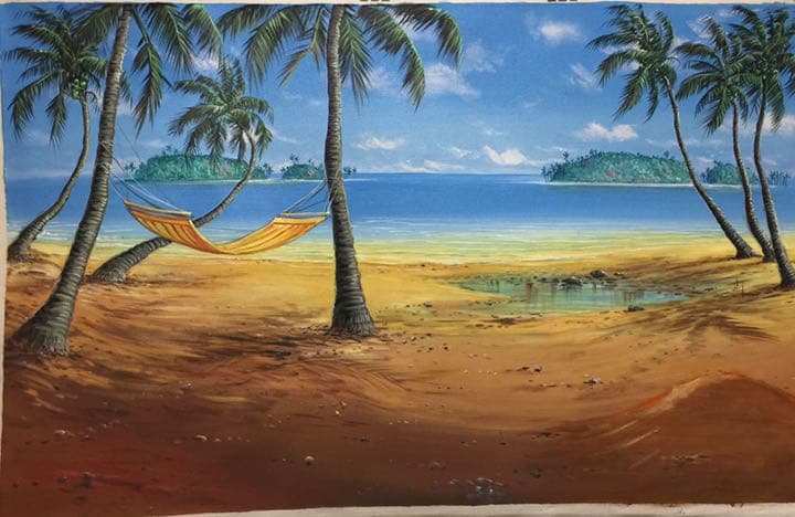 絵画バリ島ヤシの木とハンモック No.0508