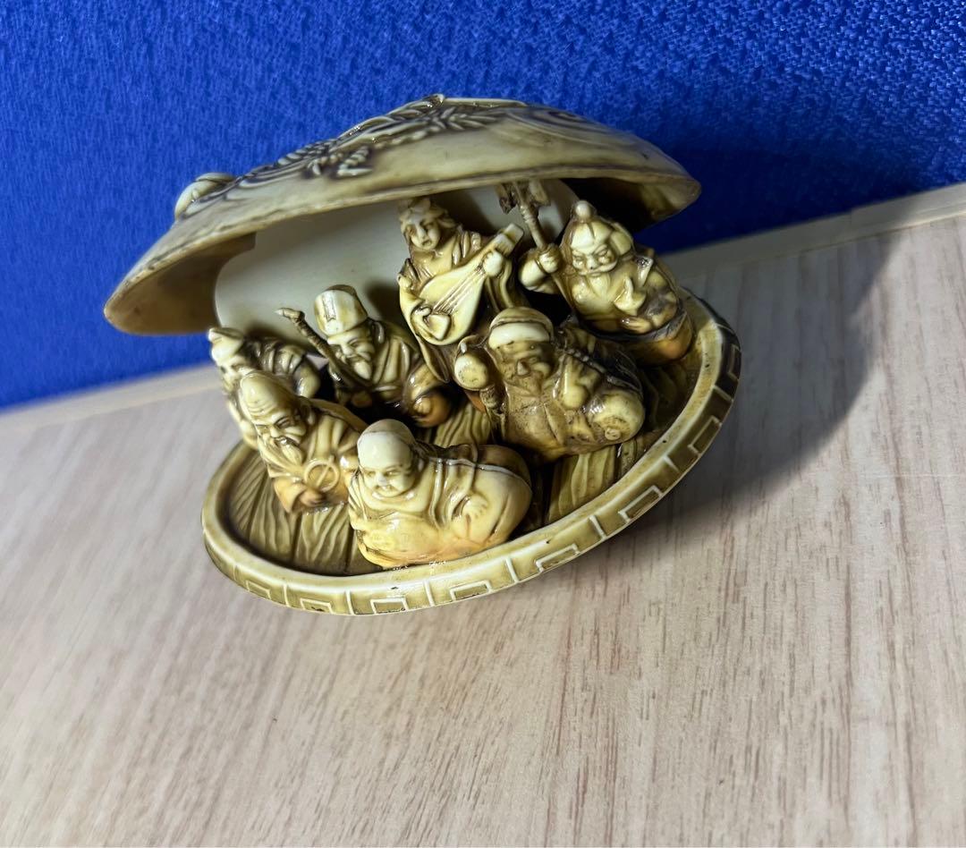 蛤の彫刻 七福神 置物 縁起物