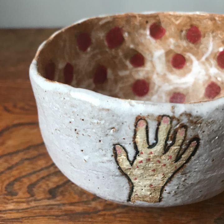 妻の作った 抹茶茶碗 陶芸 水玉模様 病める時もわりと元気だった息子の茶碗