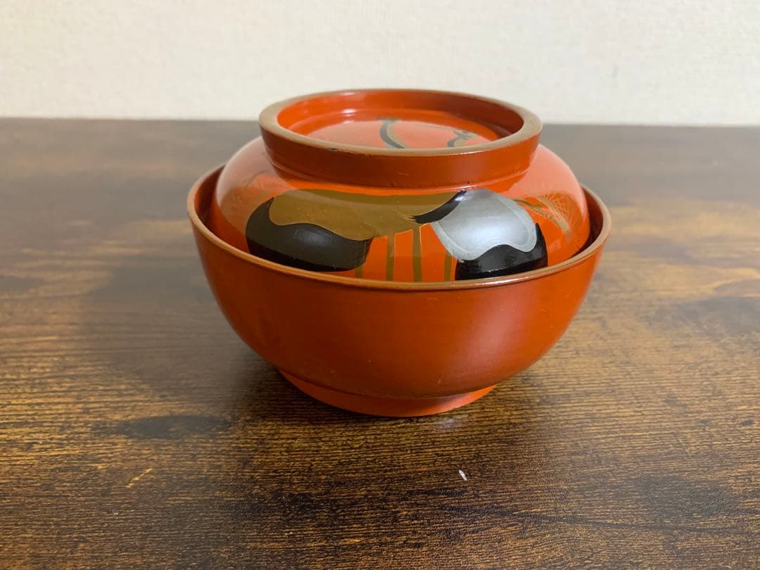 大正時代　金彩蒔絵　木製漆塗吸物椀　10客　大きめ　時代物　縁起物