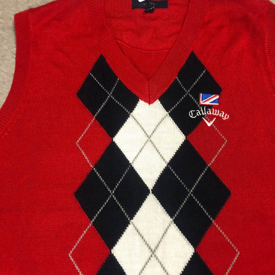 新品　キャロウェイ　ニット　ベスト　アーガイル　Lサイズ 赤