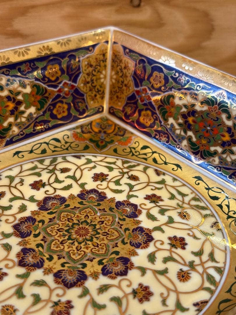 超稀少 角皿　前畑 庫山窯 金欄更紗 角大鉢 伝統工芸品