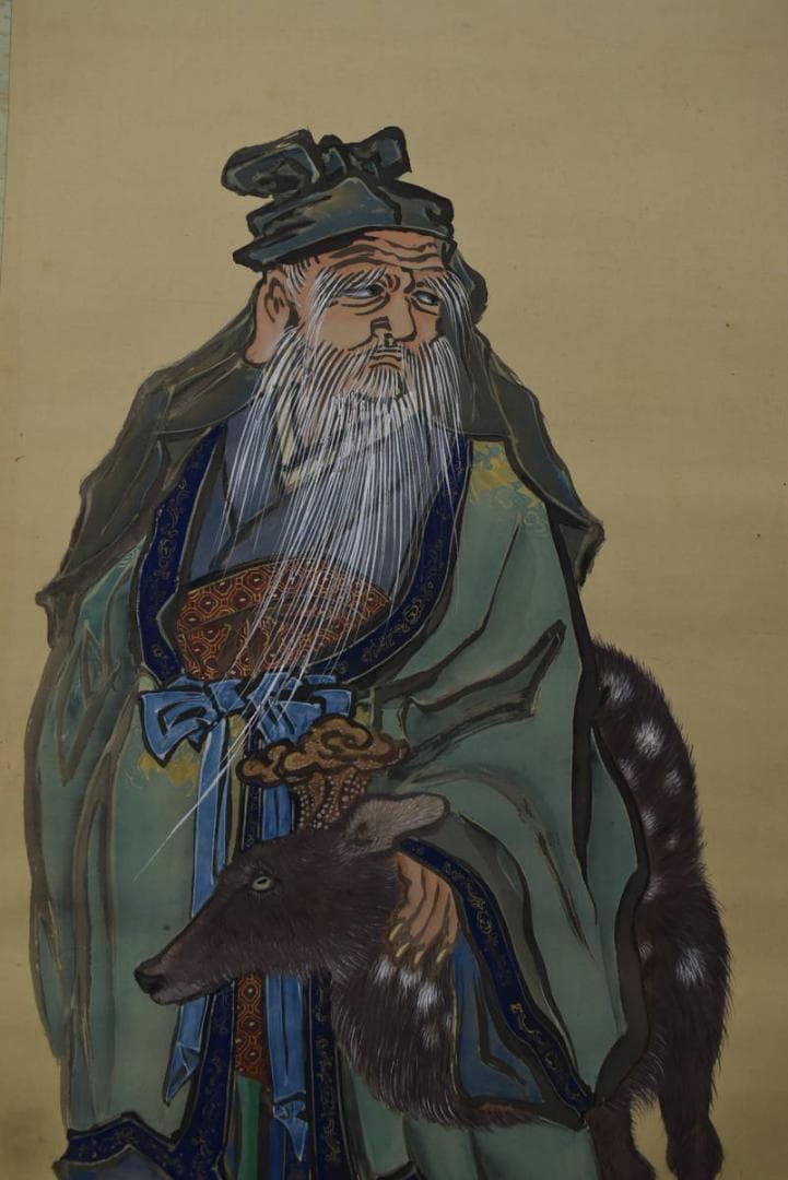 【真作】津端道彦/寿老人図/鹿寿老図/掛軸/名家伝来/AA-199