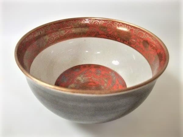 古い 永楽 染付 赤絵 のぞき 唐草文 鳳凰 茶道具 杉保管箱