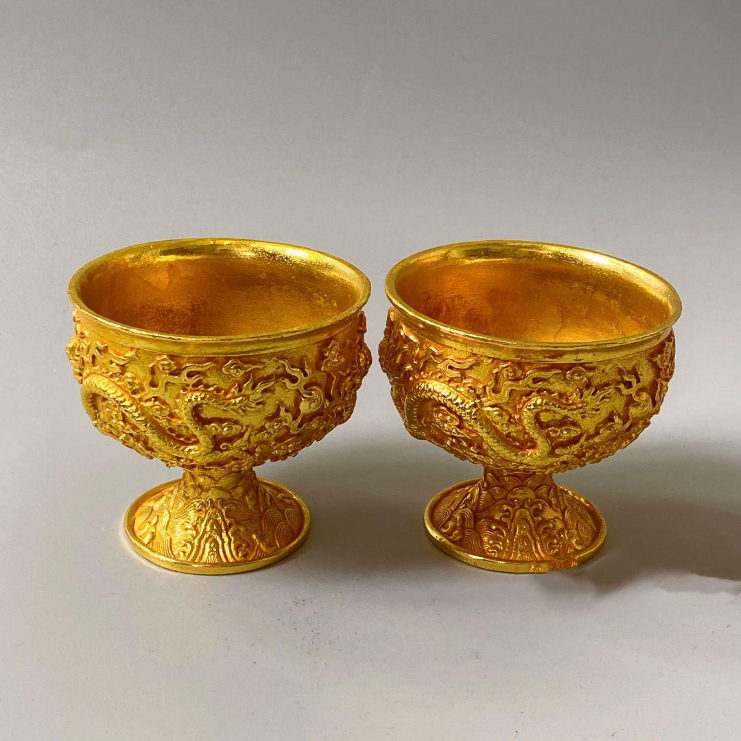 清乾隆双龍戯珠杯 貢杯 竜杯 装飾品 現代工芸品 美術品 置物