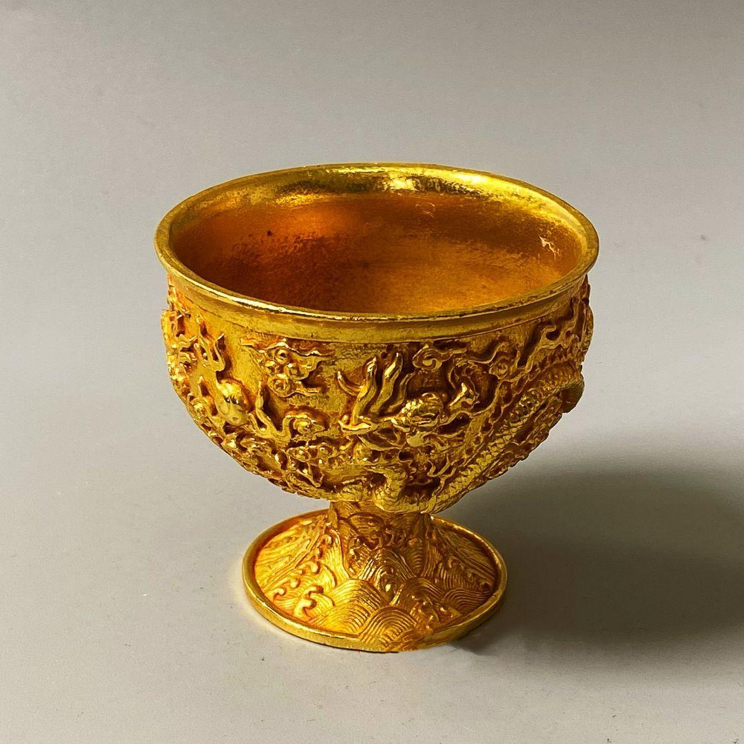 清乾隆双龍戯珠杯 貢杯 竜杯 装飾品 現代工芸品 美術品 置物