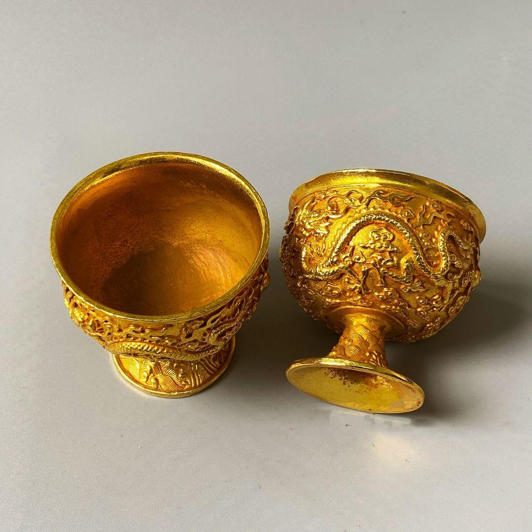 清乾隆双龍戯珠杯 貢杯 竜杯 装飾品 現代工芸品 美術品 置物