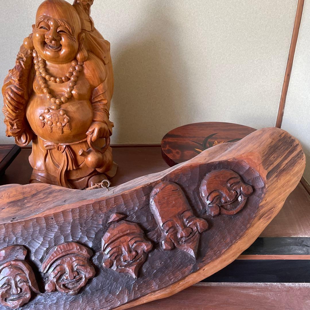 七福神 木製彫刻 約130cm 一枚板　彫刻　骨董品　アンティーク　神様　縁起物
