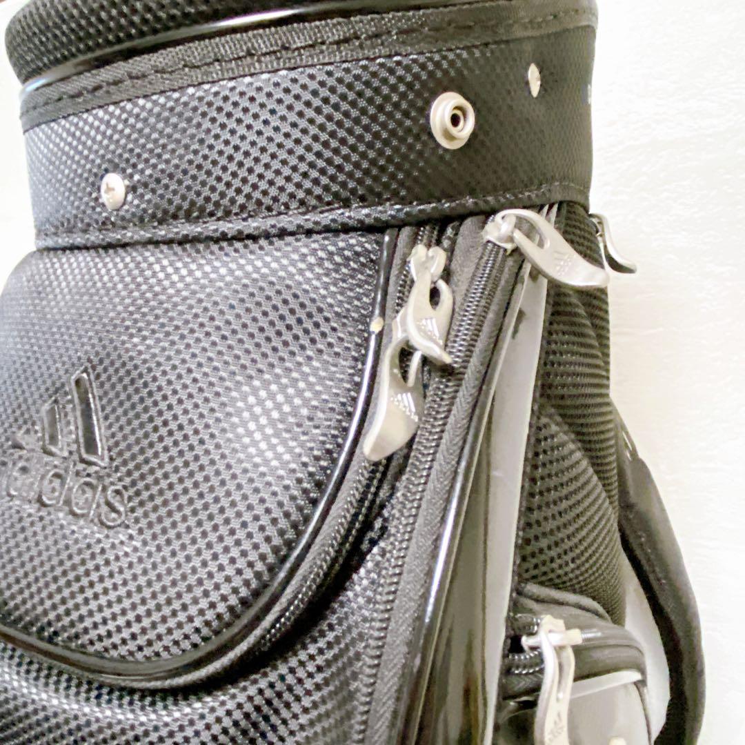 アディダス　キャディバッグ　オールブラック　黒　エナメル　合成皮革　9型　5分割