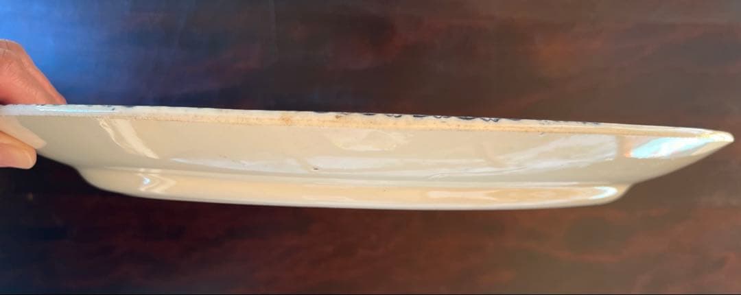 アンティーク ジアン Gien「MAI」オーバル皿 青絵・花と蝶