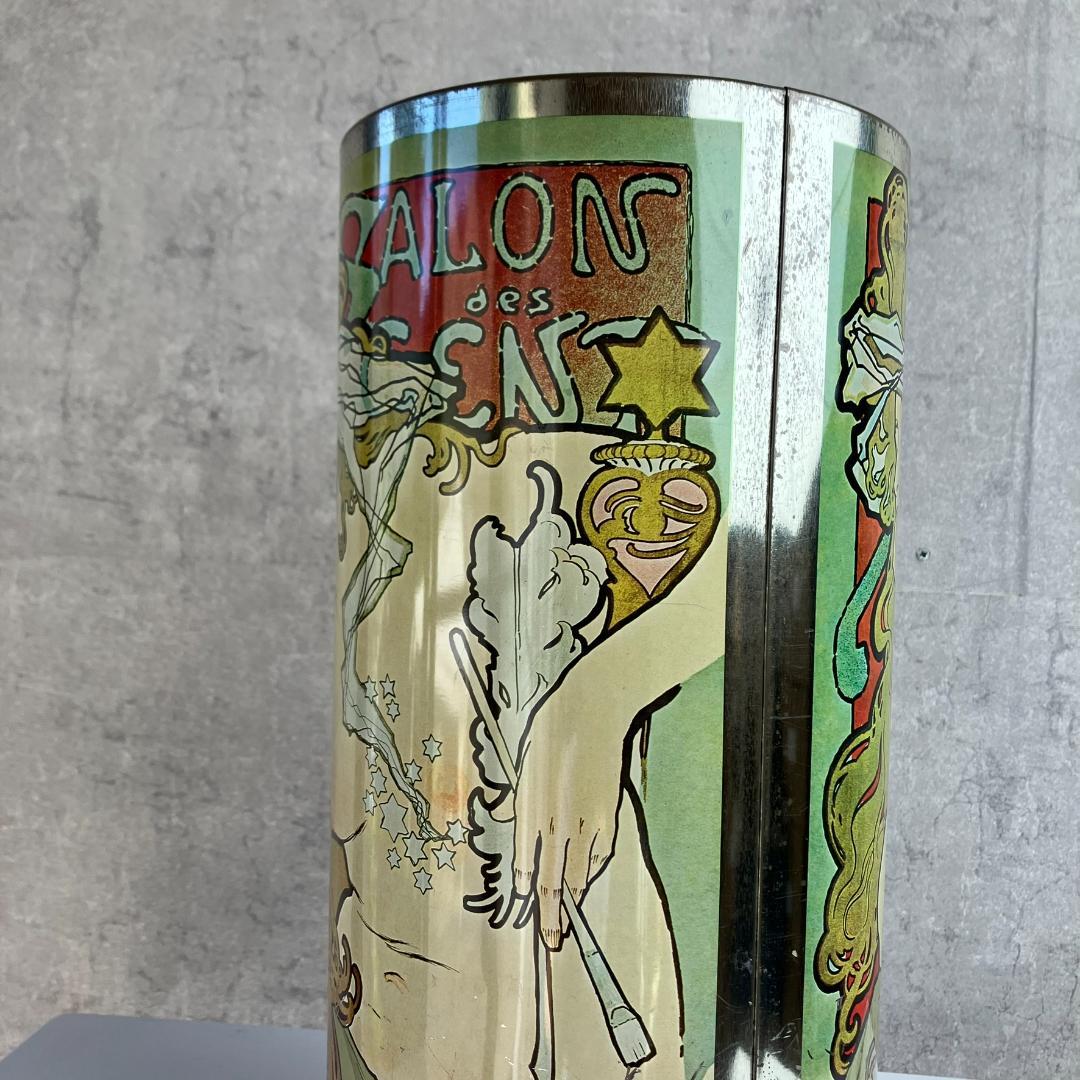 アンティーク　ミュシャ　サロンデサン　ゴミ箱　缶　昭和レトロ　傘立て　アイアン
