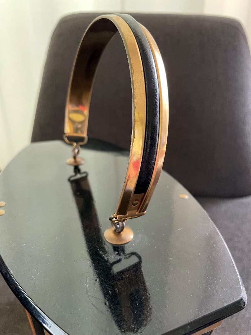 レア ヴィンテージ ストライプデザイン 木製 & レザー バスケット 1950s