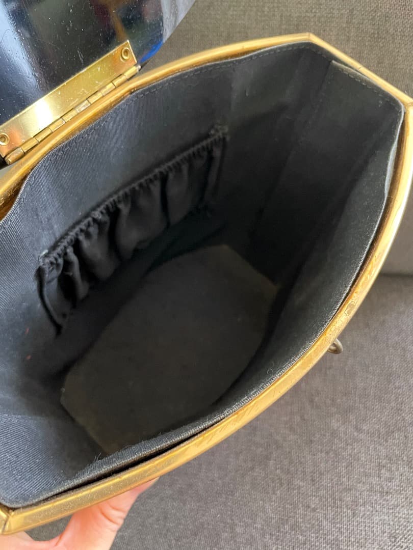 レア ヴィンテージ ストライプデザイン 木製 & レザー バスケット 1950s