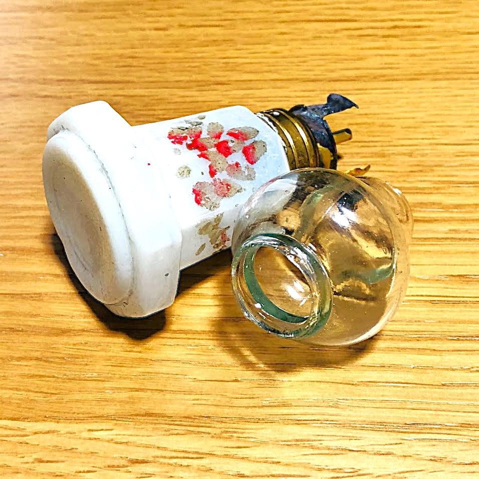 明治～大正 豆ランプ 花模様 乳白/エナメル彩 ウランガラス 検索: ペロペロ