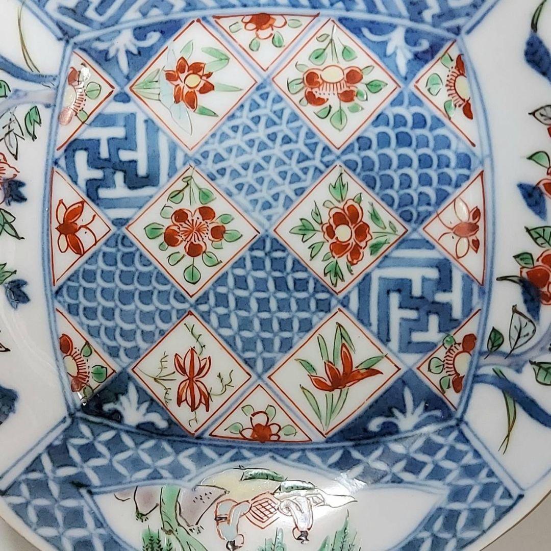 24-1223 古伊万里　柿右衛門手更紗紋様　4.5寸皿　江戸中期