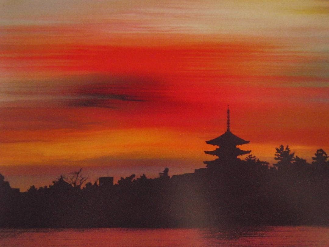 鎮西直秀、【吉祥興福寺図】、希少な額装用画集より、新品額装付、状態良好