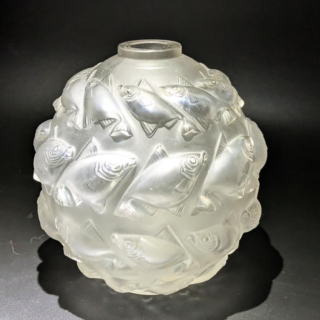 希少なアールデコ★ルネ・ラリック カマレ 魚群文球形花瓶フロスト14㎝