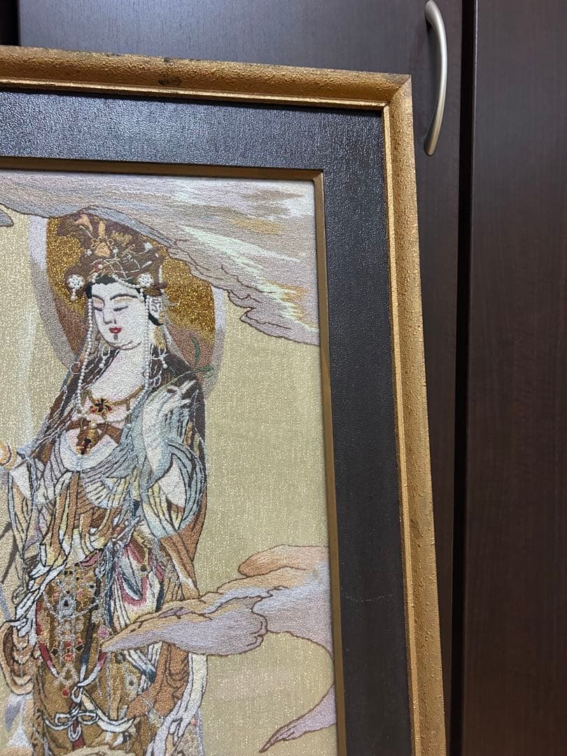 慈母観音図 仏画 仏教美術　 悲母観音 刺繍画 刺繍アート　額美術品