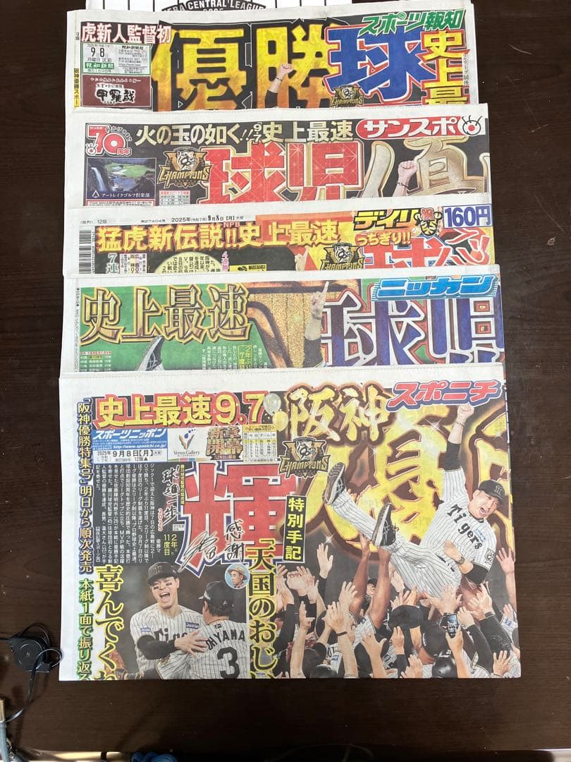 未読　阪神タイガース 2025 セ・リーグ優勝 記念スポーツ新聞5紙セット