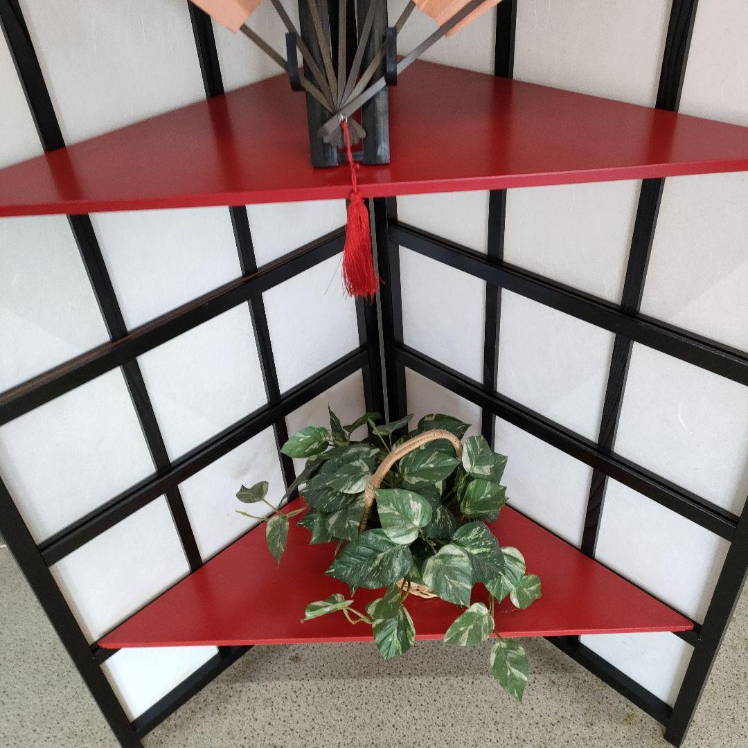 赤い3段コーナーシェルフ飾り棚使い道色々です高さ121cm折りたたみ収納可能！