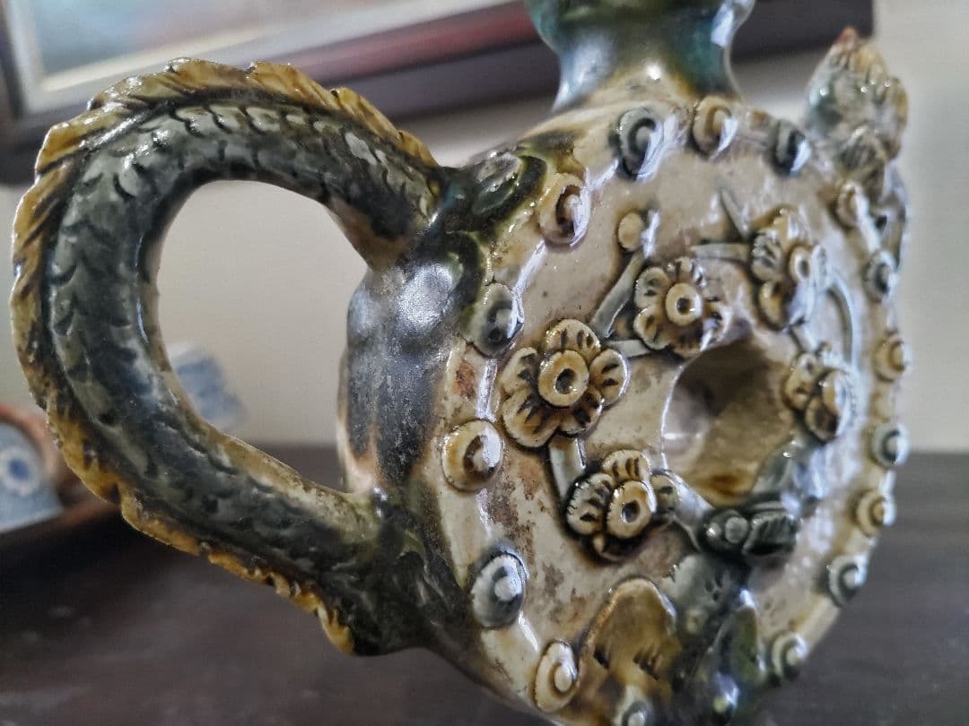 古作！民藝『琉球 壺屋焼 龍型 水瓶 水注』徳利・酒器　美品・保存箱付