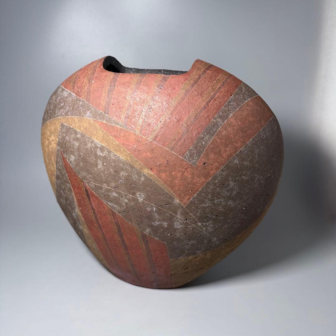 石原祥嗣　本人作　「暗泥彩花器」　高さ39cm 共箱　エントランス　オブジェ