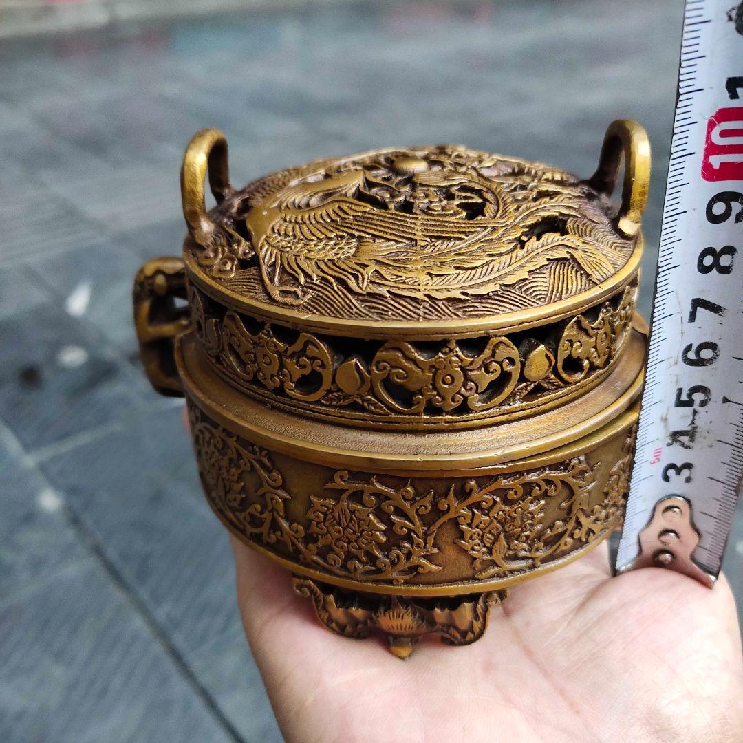 銅器 龍鳳薫香炉 盤香炉 茶道香炉 装飾品 工芸品 置物