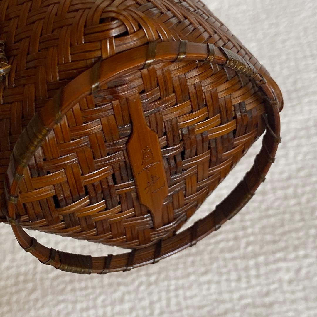 希少✨茶花　花入　竹細工　林真光　在銘　竹編手付　花籠　茶道具　華道具　花器