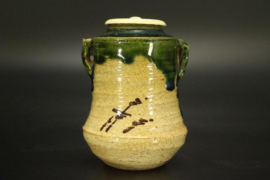 茶道具 青織部 時代 茶入 良蓋(A772)