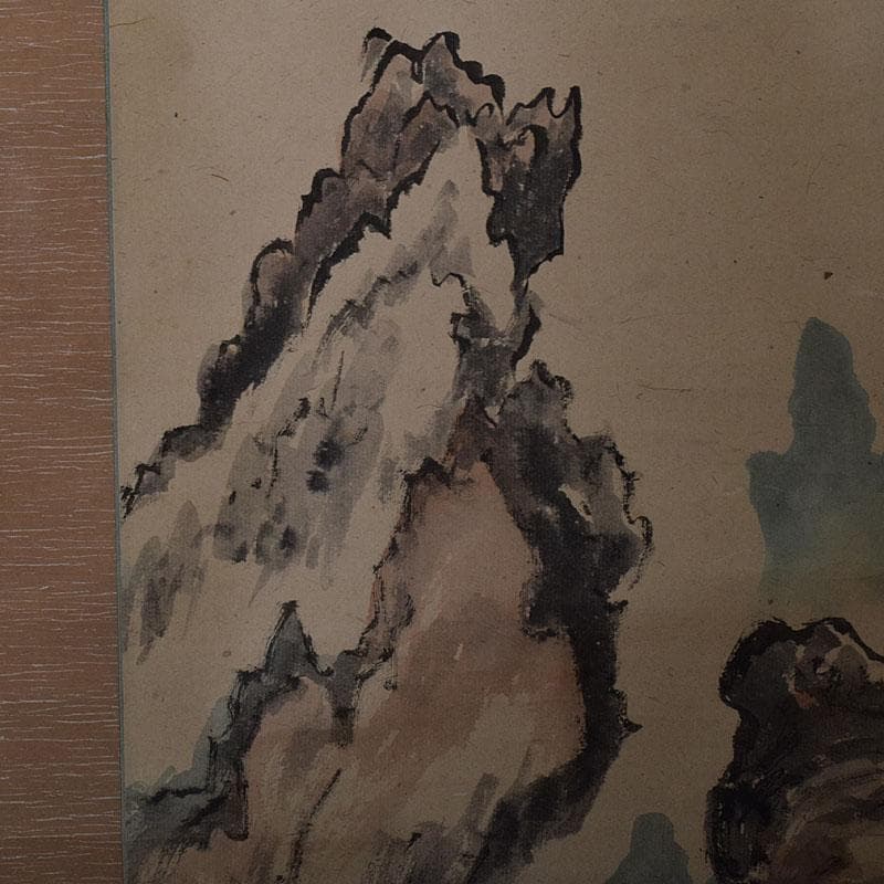 掛軸　青木木米筆　山水画　水墨画　時代箱　N　R9127