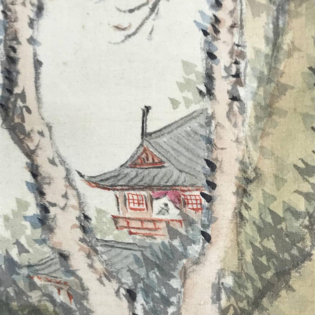 【真作】錦織竹香/青緑山水人物図/山水図/為書有り/掛軸/名家伝来/AD-80