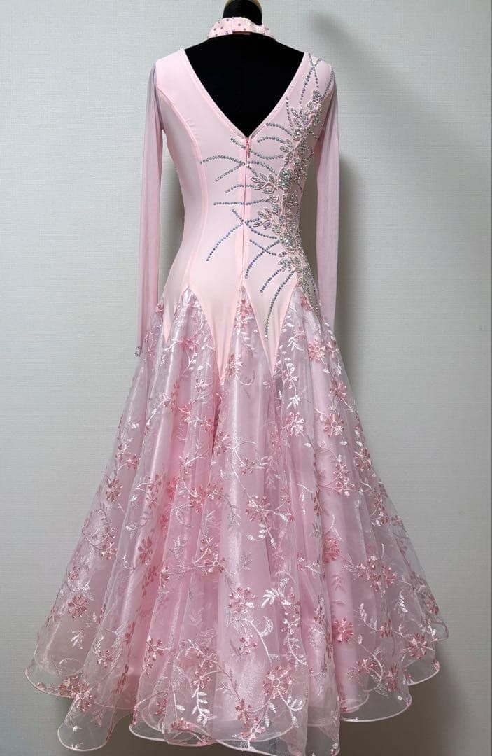 社交ダンスワンピース　パーティワンピース　ソシアルダンス　コーラルピンク