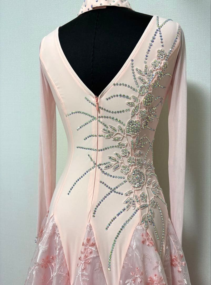 社交ダンスワンピース　パーティワンピース　ソシアルダンス　コーラルピンク