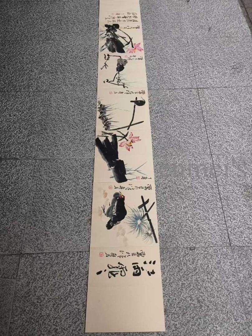 中国古美術 近代 潘天寿作款 花鳥図 水墨画 手描き 冊頁7開14頁 宣紙 書画