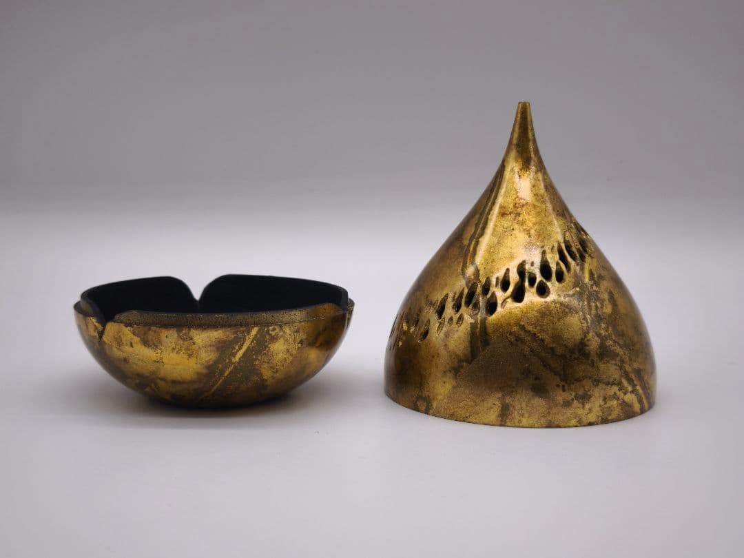 高岡銅器 透かし模様 香炉 真鍮製 金色仕上げ 工芸品 仏具 ヴィンテージ