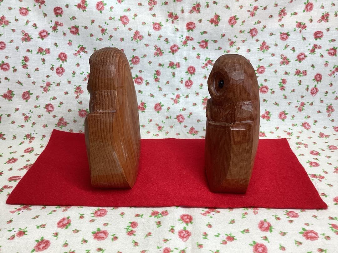 【未使用】フクロウ　木彫り　置物　一刀彫　イチイ　木製　雛人形　ふくろう　日本製