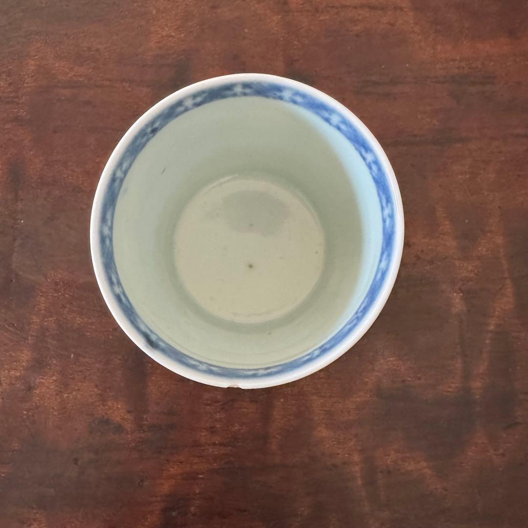 【蔵出し】古伊万里　染付　蛸　唐草　覗き　小猪口　江戸　向付　猪口　渦福　角福