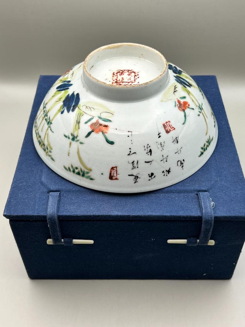 【海】中国美術　清末民国期　粉彩碗　直径16.3㎝　手絵　時代物 古董品　美術品