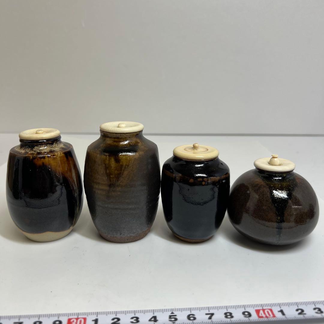 ☆茶3 茶入　極上蓋　4点セット　h9.5/9/8/6.5cm 東K7-1220