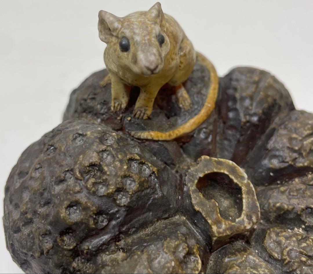 木村玉舟　備前焼　白備前南瓜　鼠　細工物　 共箱　 　　　k2331