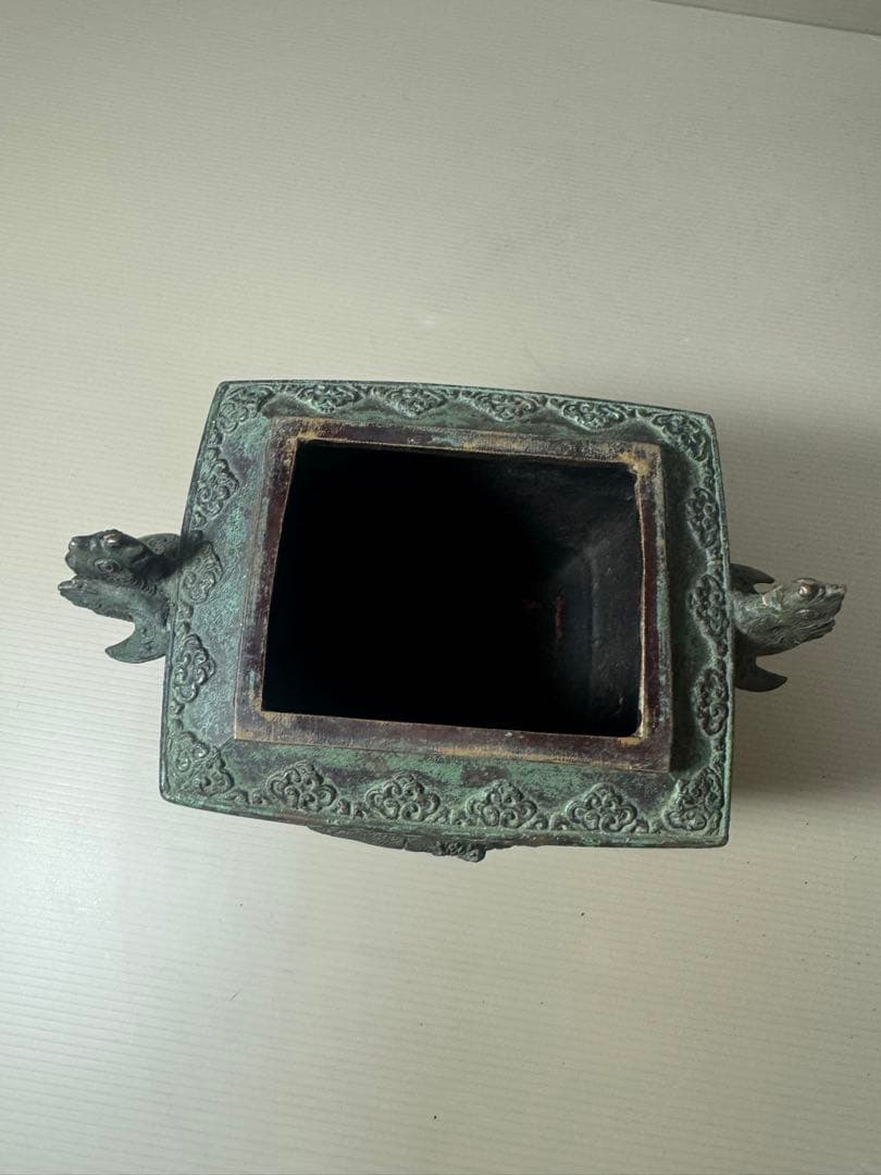 2136  高岡銅器 米田秀保造 獅子摘 龍鳳凰紋 四つ足 香炉