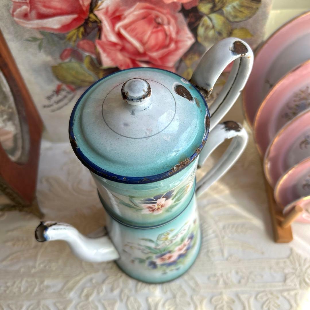 フランスアンティーク　japy スズランとビオラのコーヒーポット
