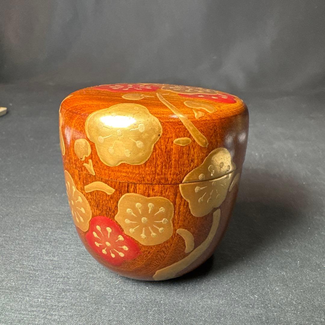J18 送料無料　棗　木地中棗　梅　華遙　茶道具　漆芸　共箱　茶道