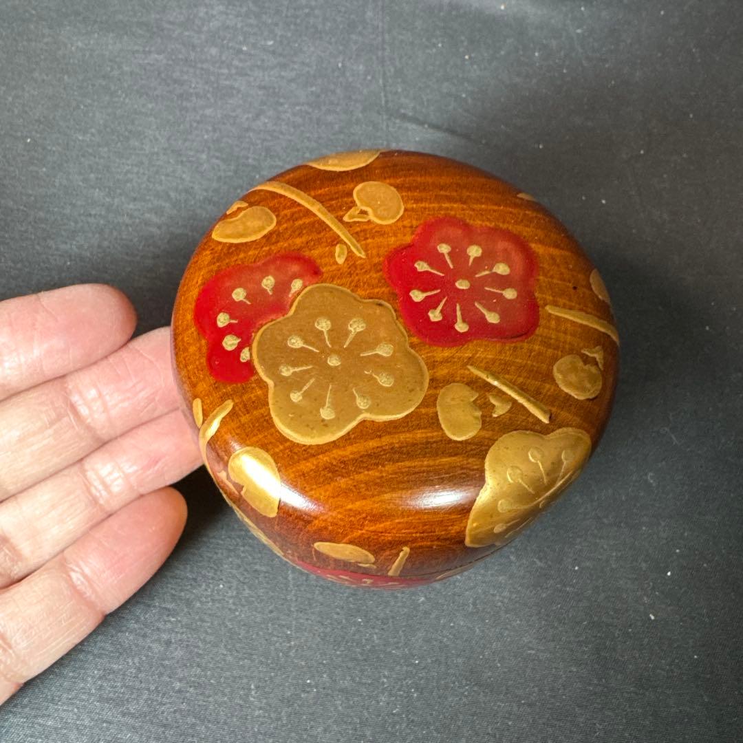 J18 送料無料　棗　木地中棗　梅　華遙　茶道具　漆芸　共箱　茶道