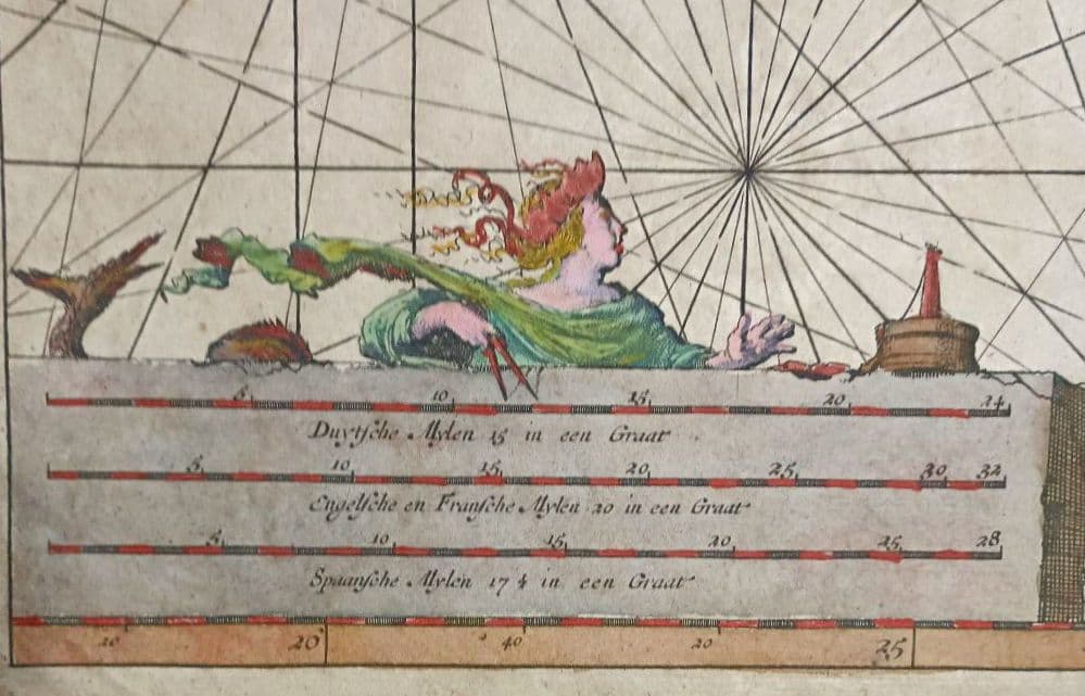 額装品　17世紀　J. ヴァン クーレン作　「西サハラの海岸線」　海図　大型作品