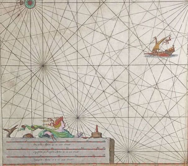 額装品　17世紀　J. ヴァン クーレン作　「西サハラの海岸線」　海図　大型作品