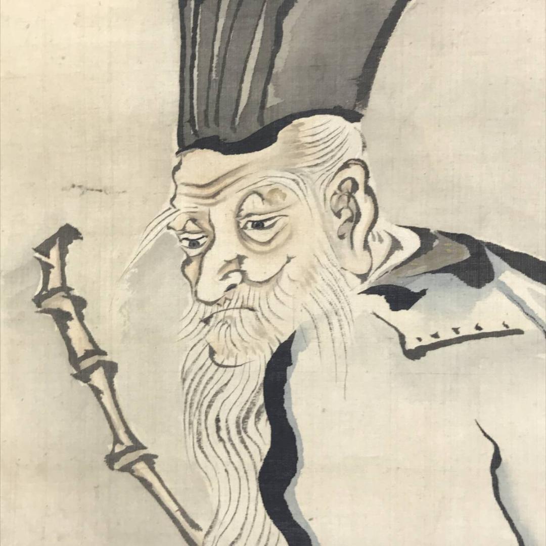 真作/素融/寿老人図/人物図/鹿寿老図/掛軸/名家伝来/AD-923