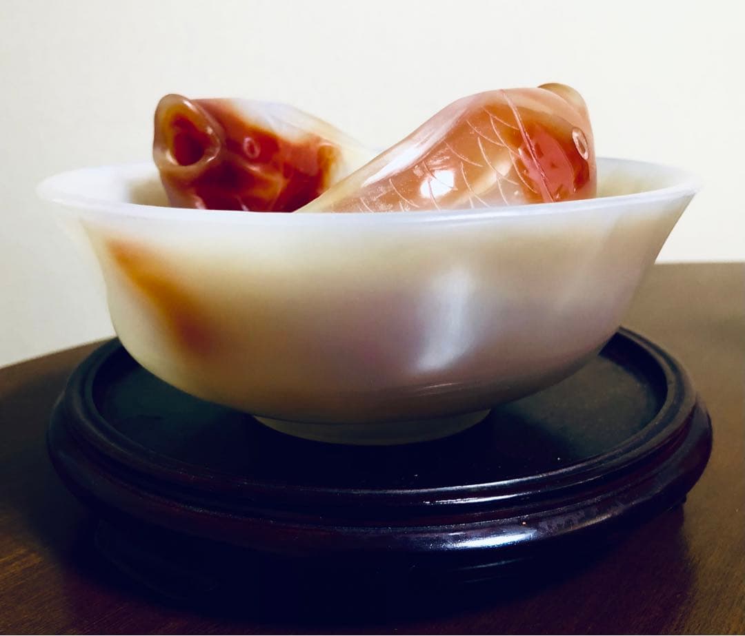 巧色玉椀　本瑪瑙　 天然石　刳抜　一本彫り　中国骨董