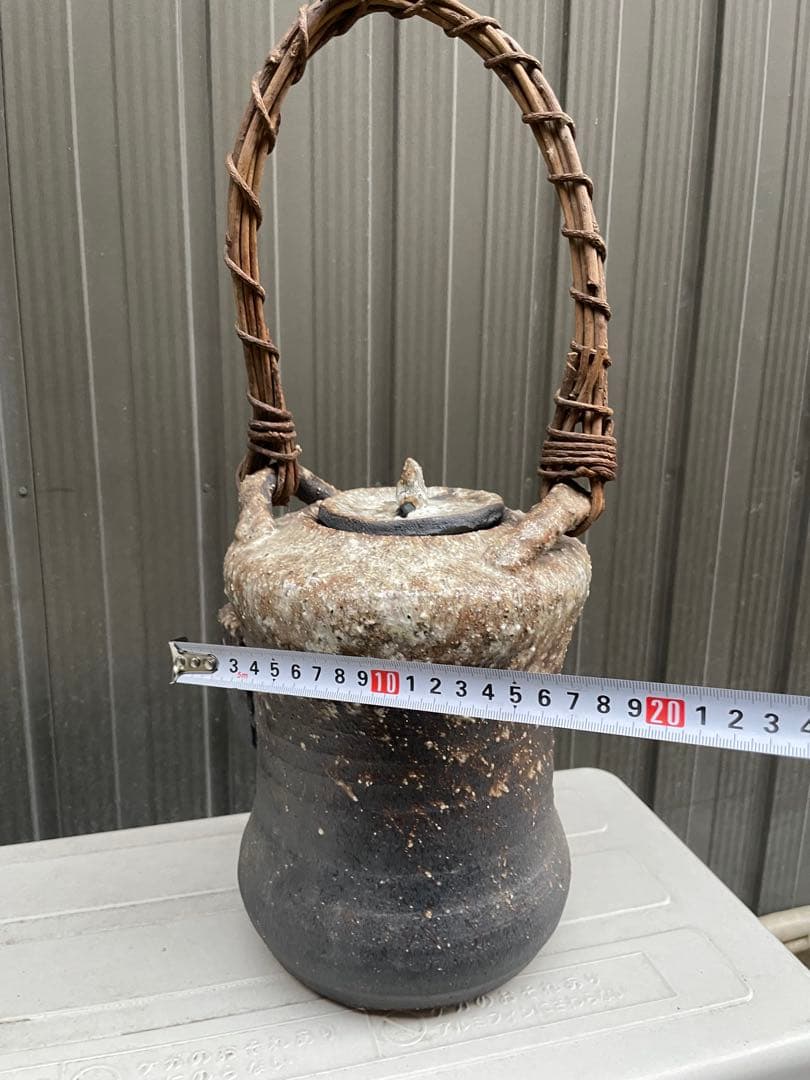 古道具 陶器製 吊り下げ灯り / 花器 オブジェ 民藝 焼き物 籐持ち手