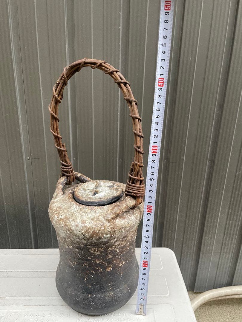 古道具 陶器製 吊り下げ灯り / 花器 オブジェ 民藝 焼き物 籐持ち手